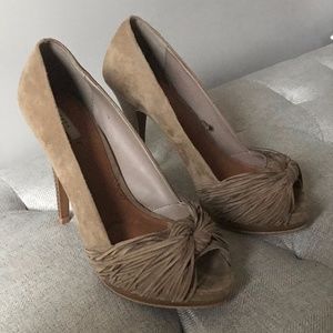 Zara Neutral Taupe Beige Knot Peep Toe Heels Size 39